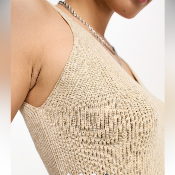 Only Ribbed Knit Sweater Tank in Oatmeal Size M Stretch Summer Beach - Picture 3 of 8
